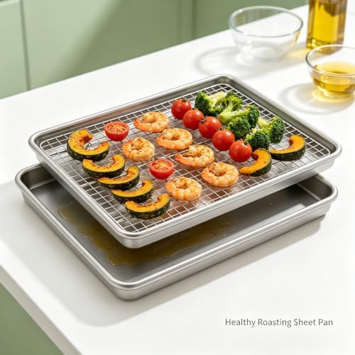 Baking Sheet with Rack Set (2 Pans 2 Racks), Half Sheet Size
