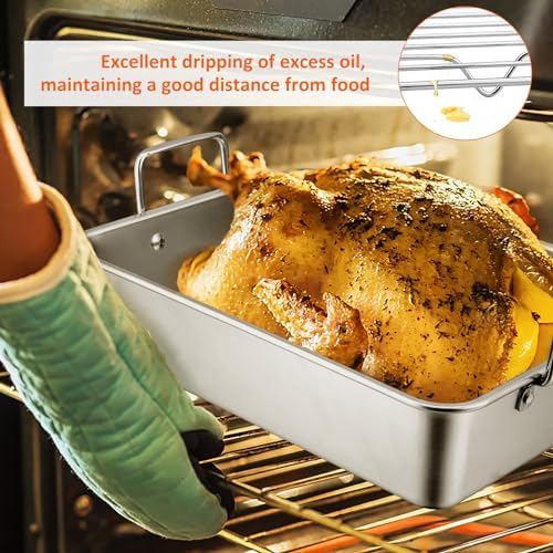 Leonyo 14 Inch Turkey Roasting Pan with Wire Rack, Oven Roaster Pan Tray