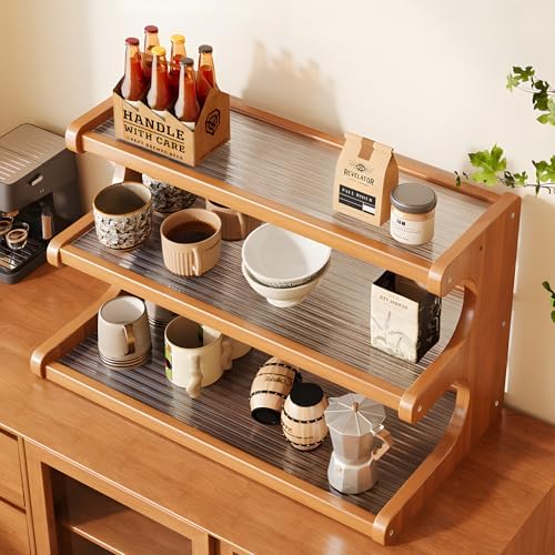 3-Tier Bamboo Mug Organizer for Cabinet, Countertop Coffee Cup Holder