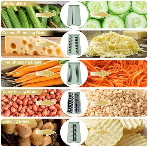 5-in-1 Rotary Cheese Grater and Vegetable Slicer, Green