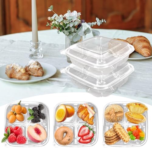 20 Pack Clear Bento Snack Containers, 4 Compartment with Lids