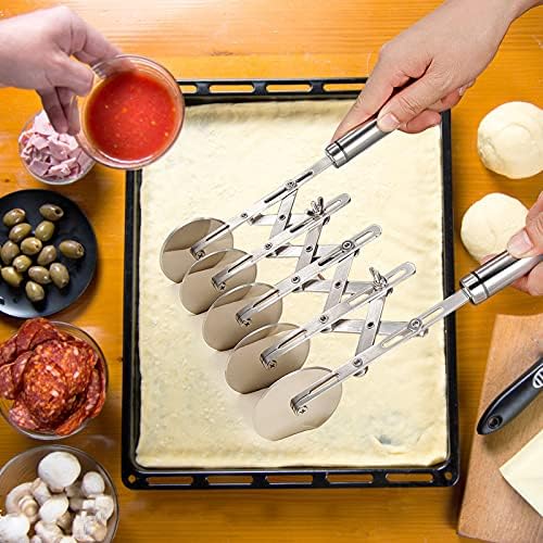 Juome 5 Wheel Pastry Cutter Stainless Pizza Slicer Multi-Round Dough