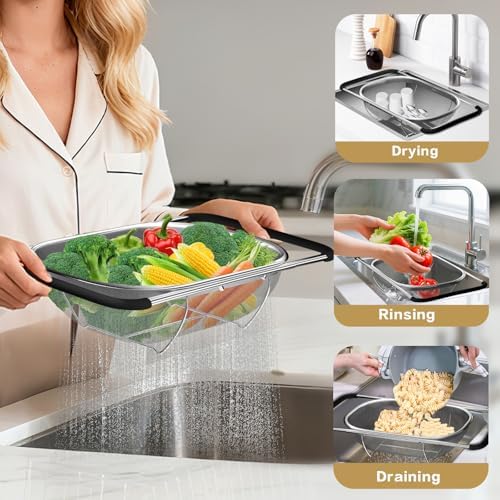 Over the Sink Colander, 6QT, Stainless Steel
