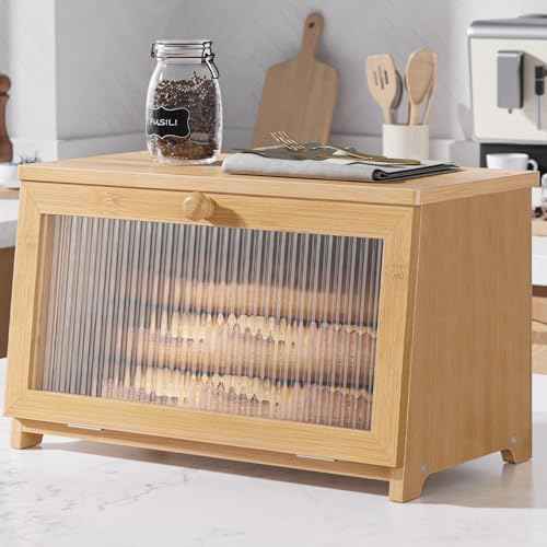 Kitsure Wooden Bread Box for Kitchen Countertop, 1-Tier, Bamboo