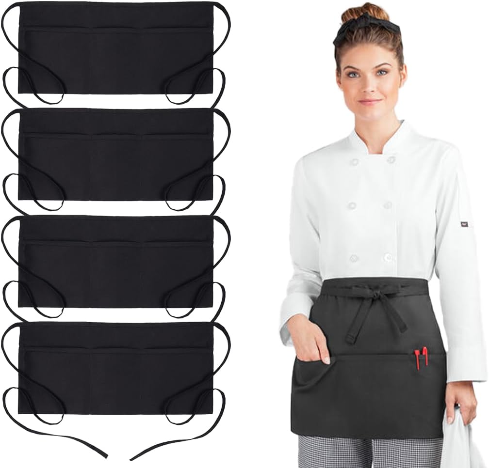 Server Aprons with 3 Pockets – 100% Polyester Waist Apron, 24x12 Inch