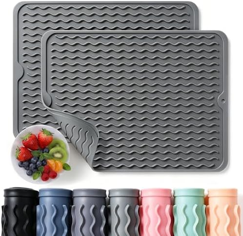 2 Pack Caketime Silicone Dish Drying Mat for Kitchen Counter Heat