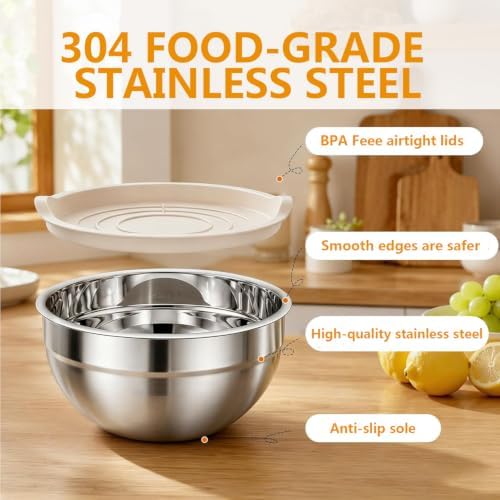 Mixing Bowls with Lids Set, 6 Sizes Mixing Bowl Set with 3 Grater