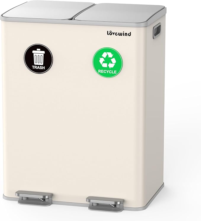 Lovewind Kitchen Trash Can, 2 x 8 Gallon Stainless Steel Trash and Recycle Bin by LOVEWIND