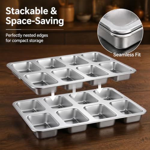 LIANYU Mini Loaf Pans 8-Cavity, Stainless Steel Bread Pans for Baking