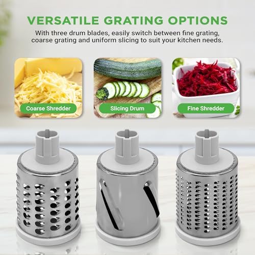 Nutrichef 3 in 1 Cheese Grater & Shredder | Strong Suction Base