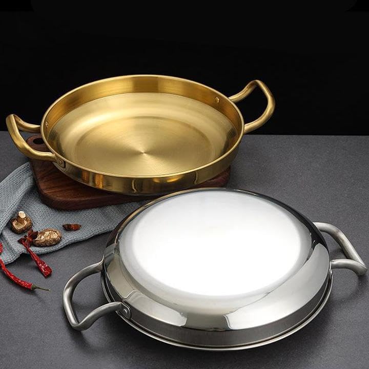 Paella Pan Gold Stainless Steel Skillet Pan 11 inch 28cm Dinner Server