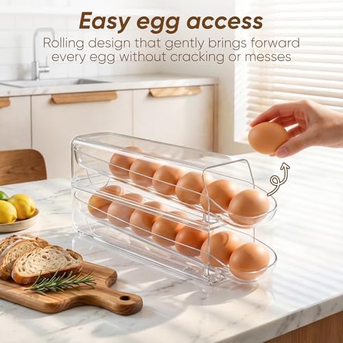 theaoo Auto-Rolling Egg Holder for Fridge, 1 Pack