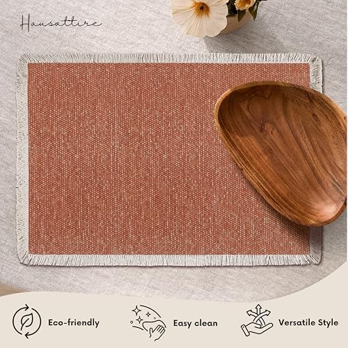 Hausattire Cotton Frayed Placemats Set of 6 Dining Table 13x19 Inch