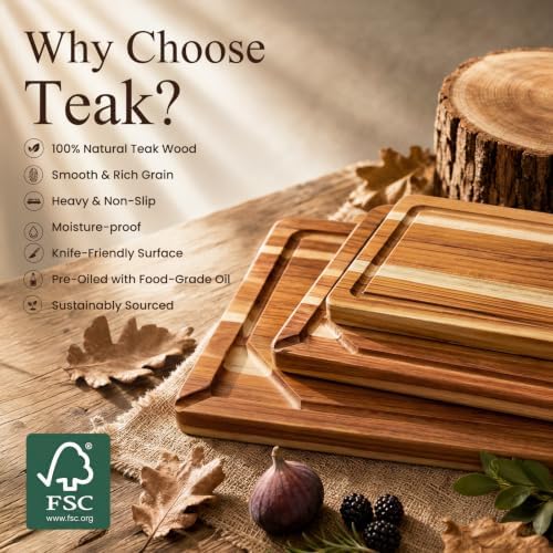 Kikcoin Teak Wood Cutting Board Set of 3