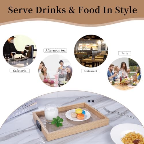 YWMSGM Leather Surface Wood Service Tray with Metal Handle, Decorative
