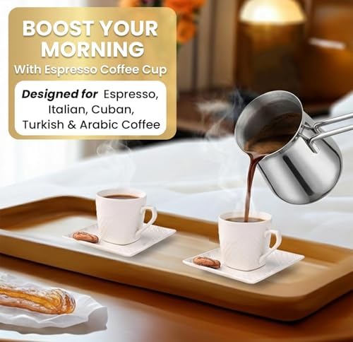 FUOCCI Turkish Coffee Cup Set of 6, Espresso Cups & Saucer, 3 oz