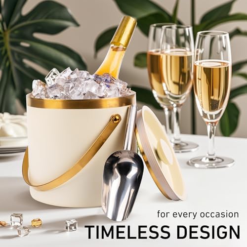 3L beige white Double Wall Insulated Stainless Steel Ice Bucket with