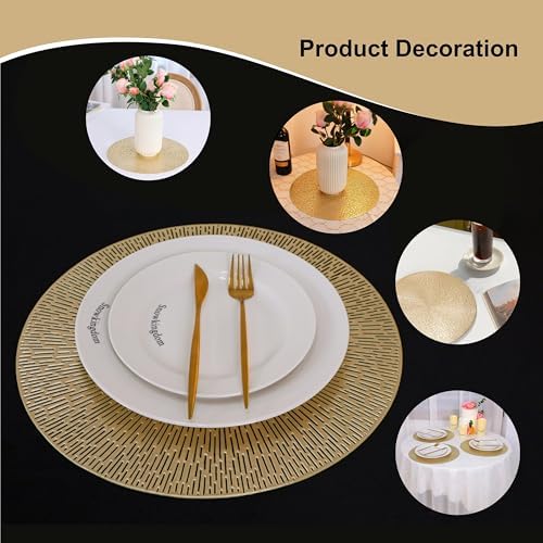 Round Placemats Gold Metallic Set of 6 Vinyl Hollow Placemats 15 Inch