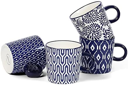 Selamica Ceramic 3.5 Oz Espresso Cups, Set of 4, Vintage Blue