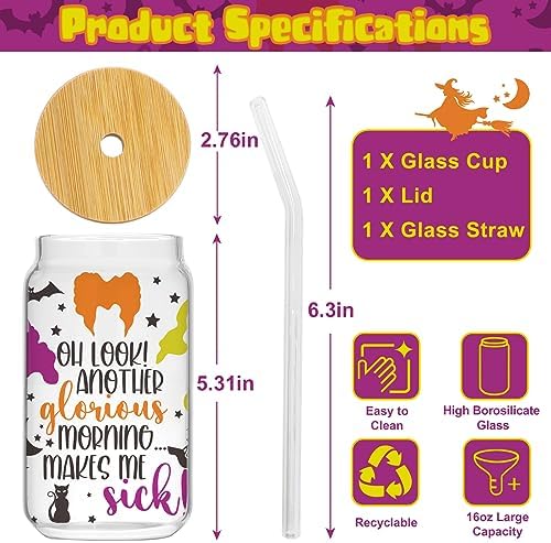 Halloween Glass Cups Witch Drinking Glass Cup with Lid and Straw 16oz
