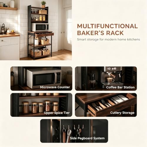 L-Shaped Microwave Stand, Matte Black, 26"