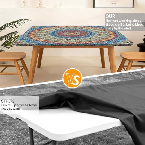 Square Fitted Outdoor Tablecloth with Elastic Wipeable Card Table