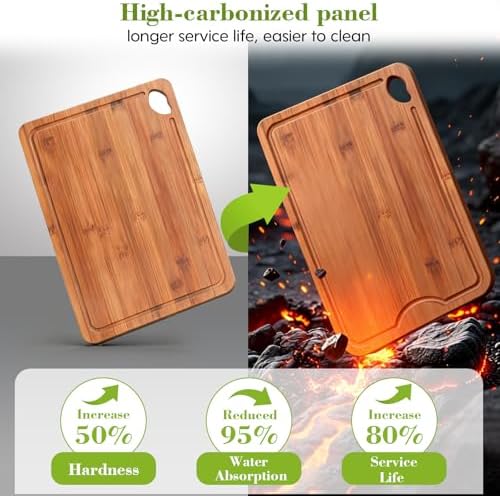 Bamboo Cutting Board 4-Piece Set,Deep-Carbonized Reversible