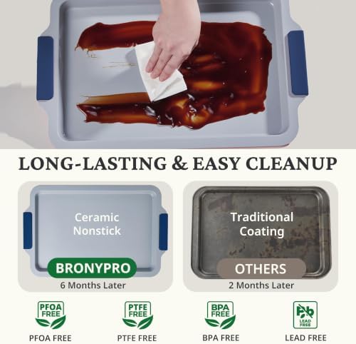 BRONYPRO Non Stick Ceramic Baking Sheet Pan Set of 3, Non Toxic Cookie