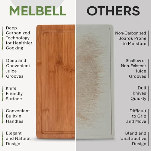 MelBell Bamboo Cutting Board Set Of 3 for Kitchen - Wooden Chopping