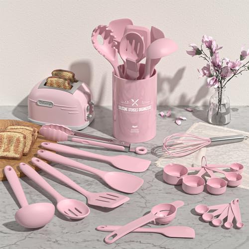 Umite Chef 22-Piece Silicone Utensil Set, Pink