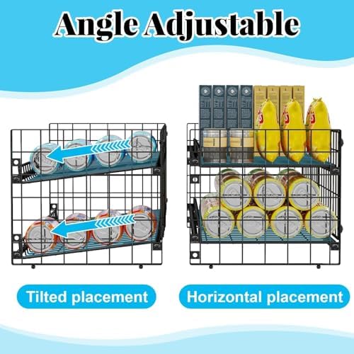 2-Tier Stackable Can Rack Organizer for Pantry Shelf, Extra-Long Can Holder for Kitchen Organization,Heavy Duty Can Dispenser for Canned Food Soup Goods up to 64 in Cabinet Storage, Black