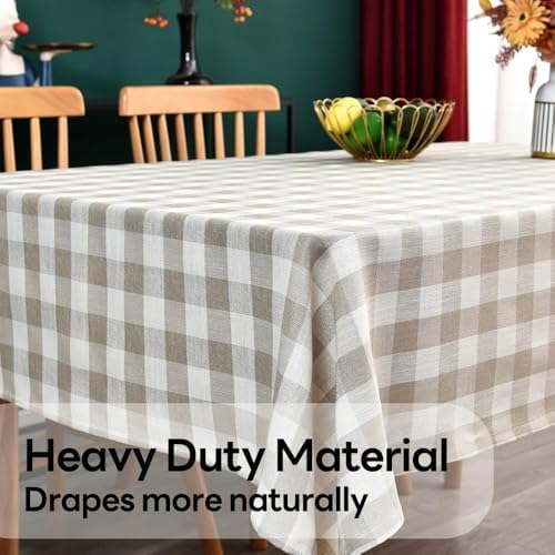 Gingham Table Cloth for Rectangle Tables Beige Checkered Plaid