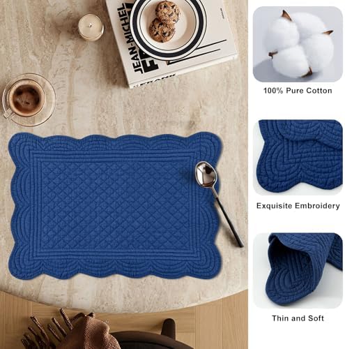 6 PC Quilted Placemats, 18"X13"Extra Large Cotton Placemats Set of 6