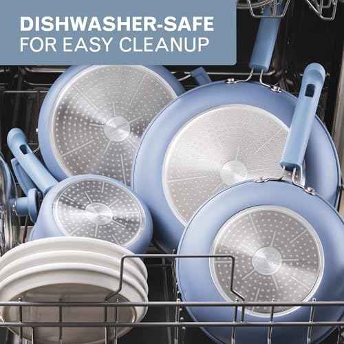 Farberware TrueCook Ceramic Plus Induction-Ready, Dishwasher Safe 12-Piece Cookware Set Steel Blue