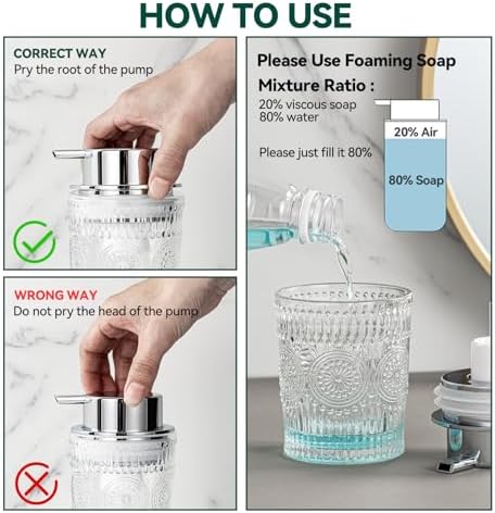 Glass Foaming Soap Dispenser for Bathroom with Silvery Foam Pump