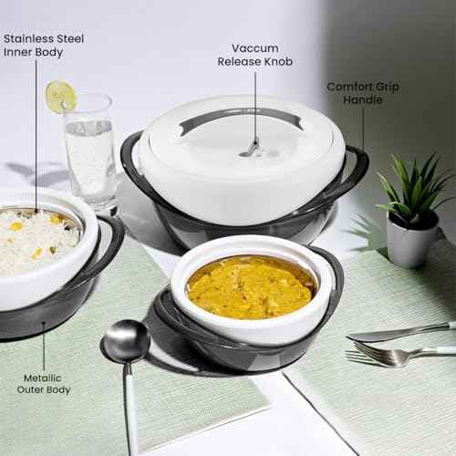 Pinnacle Large Insulated Casserole Dish with Lid 3.6 qt. Elegant Hot Pot Food Warmer/Cooler -Thermal Soup/Salad Serving Bowl Stainless Steel Hot Food Container–Best Gift Set for Moms
