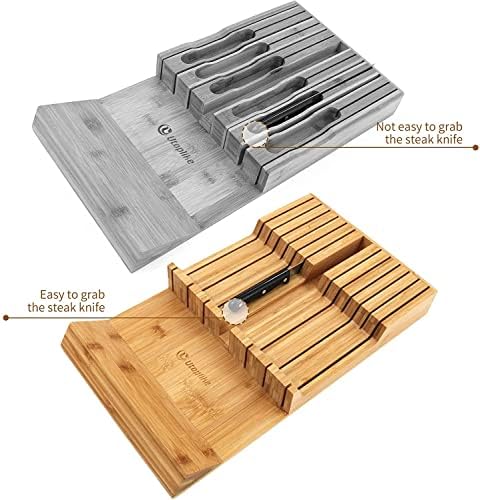 Utoplike 4 pcs Large Bamboo Kitchen Drawer Dividers 12 Knife Organizer