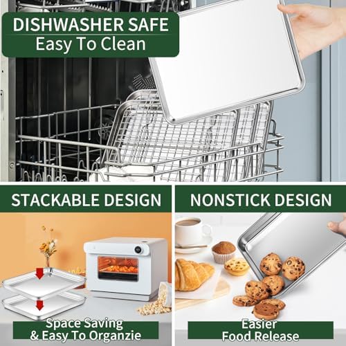 Baking Sheet with Cooling Wire Rack Set, Stainless Steel 2 Pans + 2