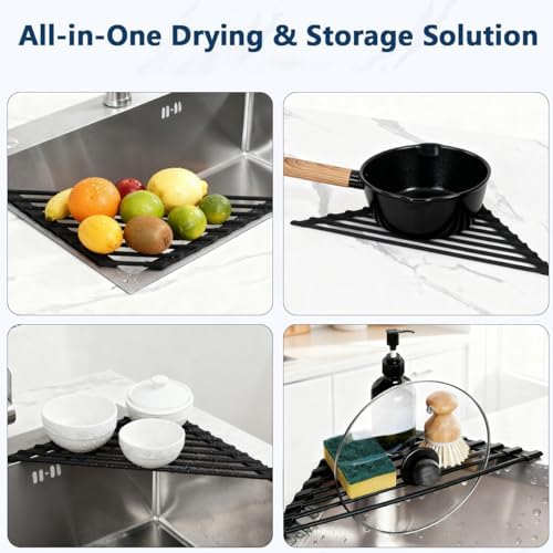 Credon Triangle Roll Up Dish Drying Rack, Black