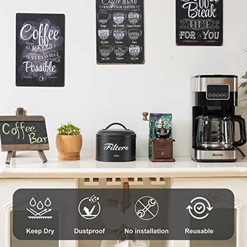 Uross Coffee Filter Holder Storage with Lid- Rustic Container Basket