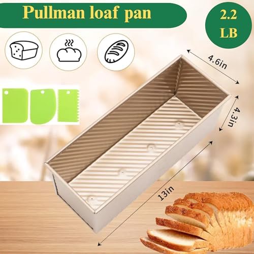 Pullman Loaf Pan with Lid, 13x4.7 Inch 2.2LB Nonstick Sandwich Bread