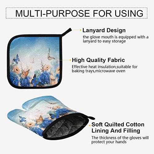 QMXO Hydrangea Daisy Oven Mitts Quilted Cotton Lining Potholders BBQ