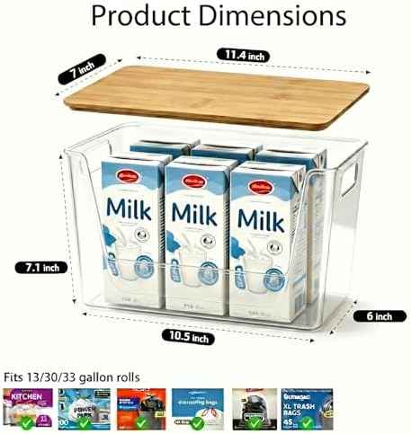 2 Pack Pantry Organizer and Storage with Bamboo Lid, Stackable Trash