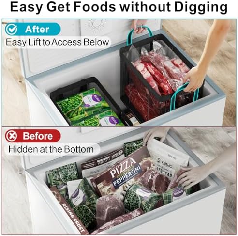 iSPECLE Freezer Organizer Bins, 2 Pack, Black