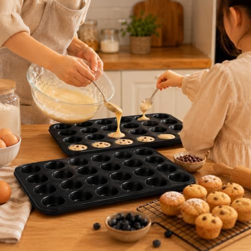 2 Pack 24-Cup Mini Muffin Pan, Nonstick Carbon Steel Mini Cupcake