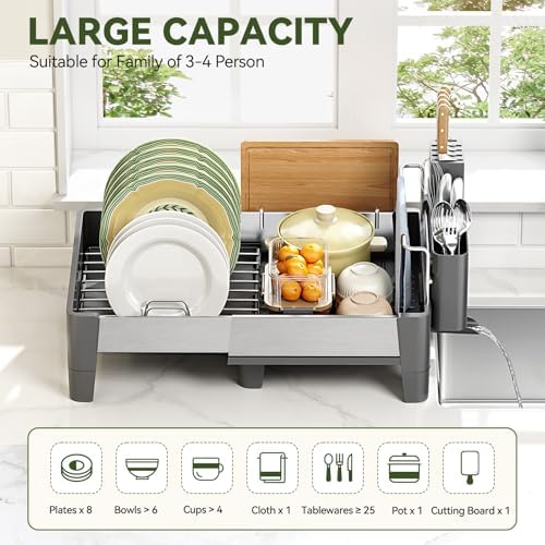 Urackify Expandable Dish Drying Rack, Stainless Steel & Aluminum