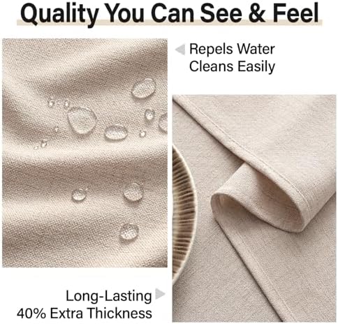 MIULEE Linen Textured Rectangle Tablecloth 60 x 84 Inch Natural Beige