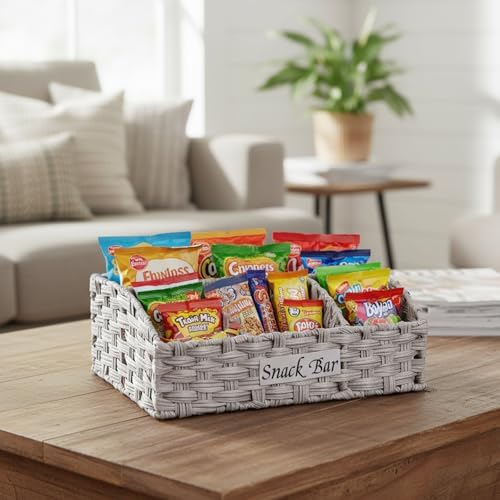 Snack Organizer for Countertop, 3-Compartment Snack Bar Station