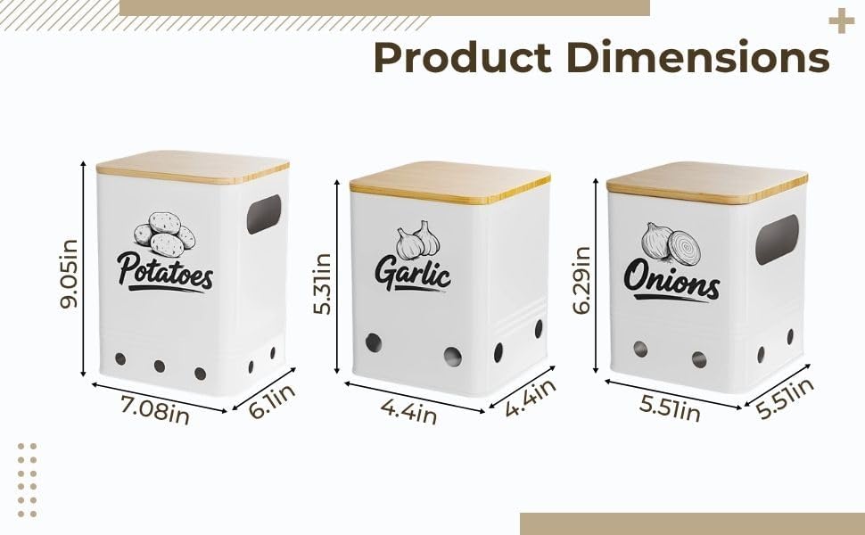 3 Pcs Potato Onion Garlic Storage Bins, Onion Containers and Vegetable