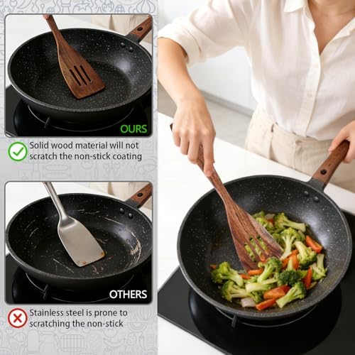 HOWHONG 10-Piece Acacia Wood Cooking Utensil Set for Nonstick Cookware